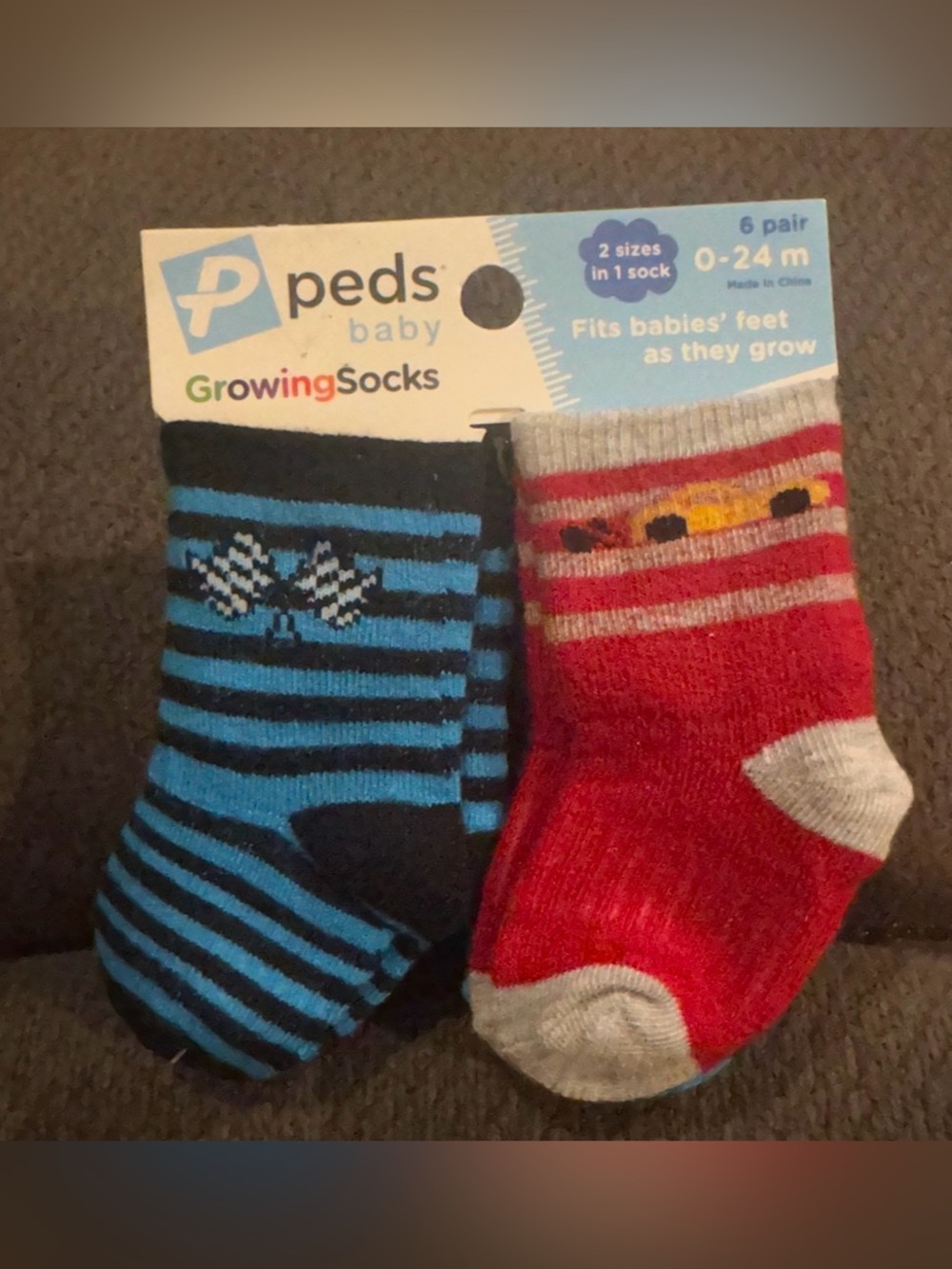 Peds Baby Growing Socks - Blue & Red